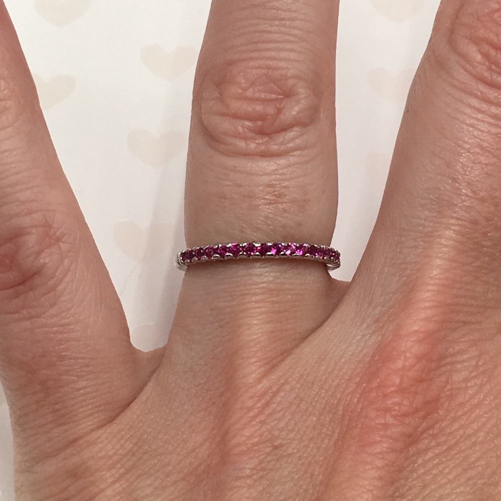 14k white gold ruby wedding band ring - Picture 6 of 8